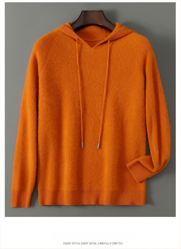 Muški pulover s kapuljom od 100% vune, ležerni kroj, debeli pleteni materijal, dugi rukavi, gradski stil