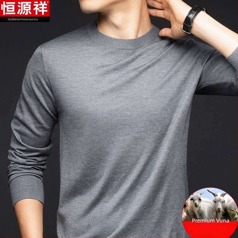 Muški pulover od finog vunenog vlakna, tanak, okrugli ovratnik, dugi rukavi, slobodan kroj, za muškarce srednje dobi, jesen 2024 izlazi