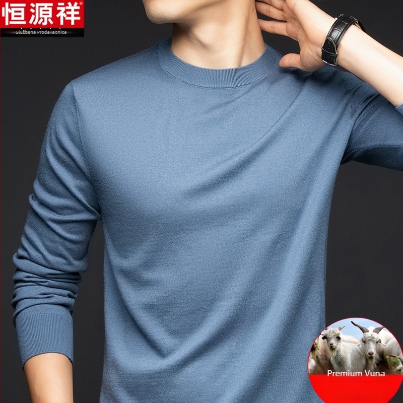 Muški pulover od finog vunenog vlakna, tanak, okrugli ovratnik, dugi rukavi, slobodan kroj, za muškarce srednje dobi, jesen 2024 izlazi