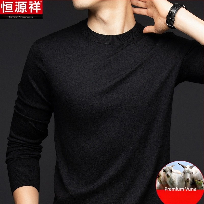 Muški pulover od finog vunenog vlakna, tanak, okrugli ovratnik, dugi rukavi, slobodan kroj, za muškarce srednje dobi, jesen 2024 izlazi