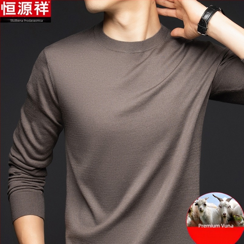 Muški pulover od finog vunenog vlakna, tanak, okrugli ovratnik, dugi rukavi, slobodan kroj, za muškarce srednje dobi, jesen 2024 izlazi