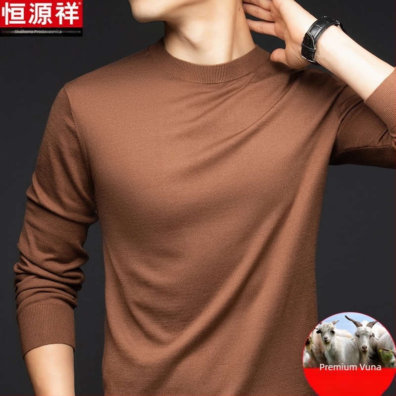 Muški pulover od finog vunenog vlakna, tanak, okrugli ovratnik, dugi rukavi, slobodan kroj, za muškarce srednje dobi, jesen 2024 izlazi