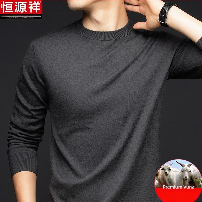 Muški pulover od finog vunenog vlakna, tanak, okrugli ovratnik, dugi rukavi, slobodan kroj, za muškarce srednje dobi, jesen 2024 izlazi