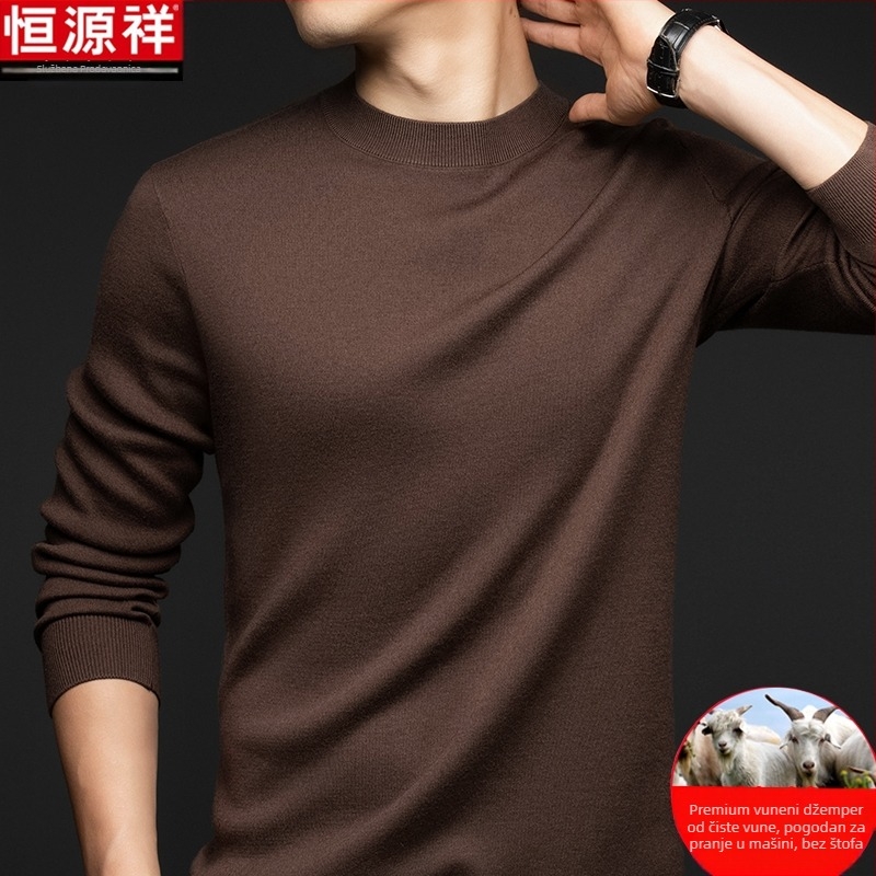 Muški pulover od finog vunenog vlakna, tanak, okrugli ovratnik, dugi rukavi, slobodan kroj, za muškarce srednje dobi, jesen 2024 izlazi