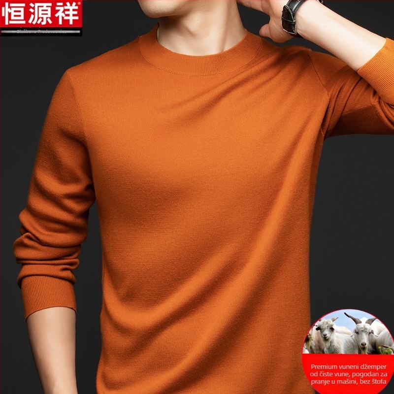 Muški pulover od finog vunenog vlakna, tanak, okrugli ovratnik, dugi rukavi, slobodan kroj, za muškarce srednje dobi, jesen 2024 izlazi