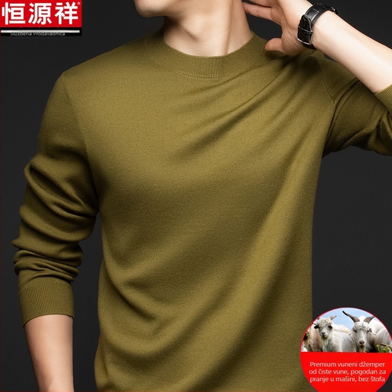Muški pulover od finog vunenog vlakna, tanak, okrugli ovratnik, dugi rukavi, slobodan kroj, za muškarce srednje dobi, jesen 2024 izlazi