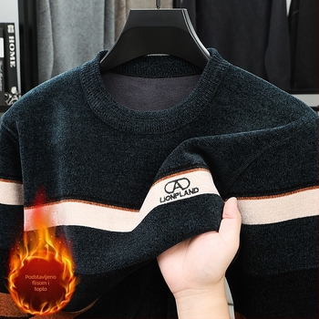 Muški zimski džemper od chenille s okruglim izrezom, jacquard pleteni