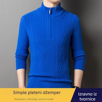 Muški jesenski džemper s polu-zipom, debeli pleteni, jednobojni