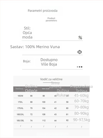 Muški pulover od 100% vune, s reverom ovratnikom, prilagođeni kroj, debeli pleteni materijal