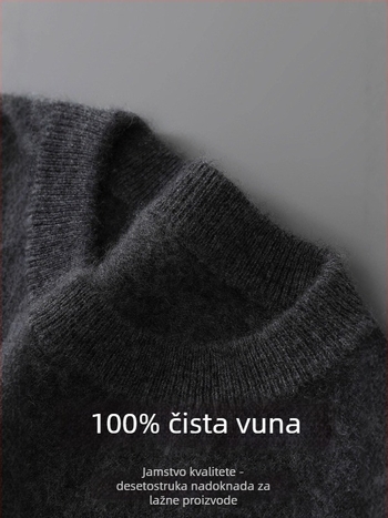 Muški pulover od 100% vune, pleteni džemper s okruglim izrezom, opuštenog kroja, dugi rukavi, srednje duljine