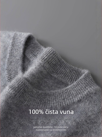 Muški pulover od 100% vune, pleteni džemper s okruglim izrezom, opuštenog kroja, dugi rukavi, srednje duljine