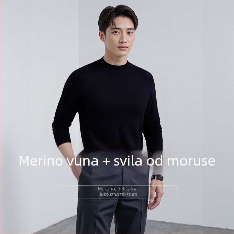 Pulover od finog vunenog materijala, 30–35% vuna, okrugli vrat, jacquard, slobodan kroj