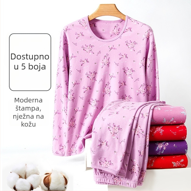 Ženski termalni set donjeg rublja, 100% pamuka, pamuk podstava, umjerena toplina, umjerena debljina