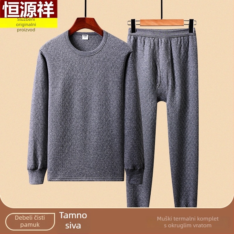 Muški trostruko složen debeli termalni set donjeg odjeće, vanjska tkanina od kuniće krzna (100%), podstava od pamuka, 260 g/m², zadržava toplinu