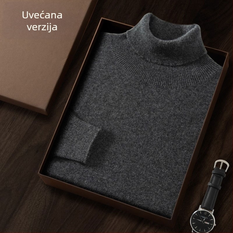 Muški kašmirski džemper s visokim ovratnikom, uski kroj, dugi rukavi, gusto pleten, pamuk u smjesi