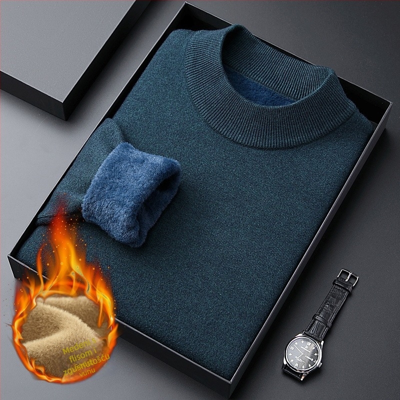 Džemper slim-fit s flisom, poluokrugla ovratnica, minimalistički dizajn, viskozna smjesa