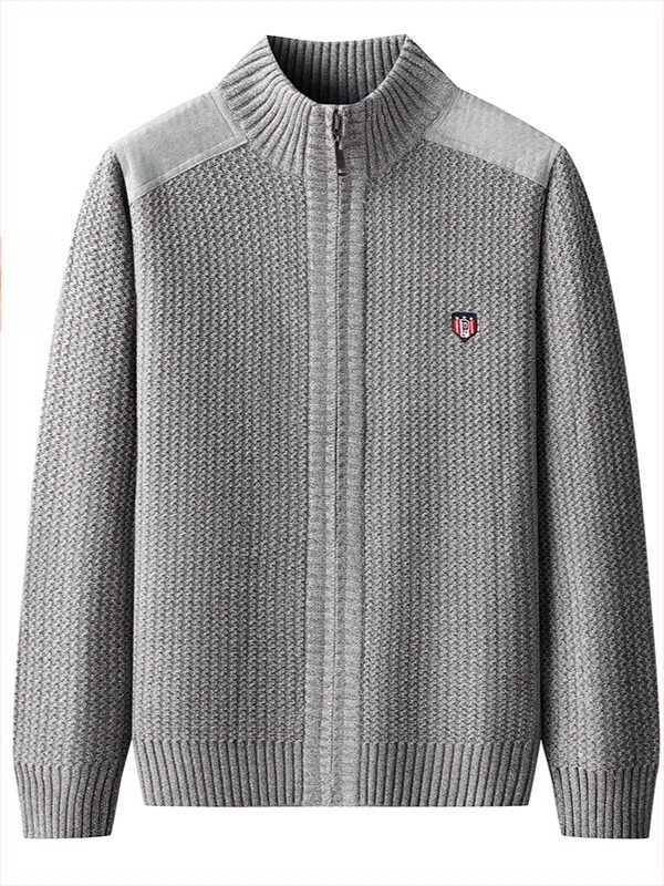 Muški kardigan s patchworkom i stojećim ovratnikom, 100% pamuk, pleteni, casual stil