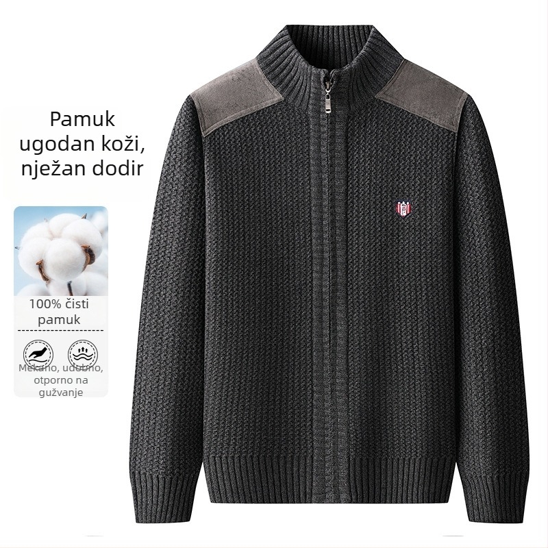 Muški kardigan s patchworkom i stojećim ovratnikom, 100% pamuk, pleteni, casual stil