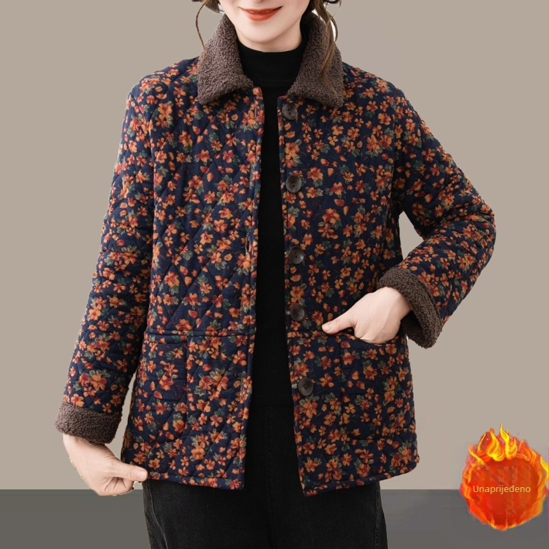Ženska jakna s fleece podstavom, cvjetni uzorak, rukav 3/4, jesen 2025