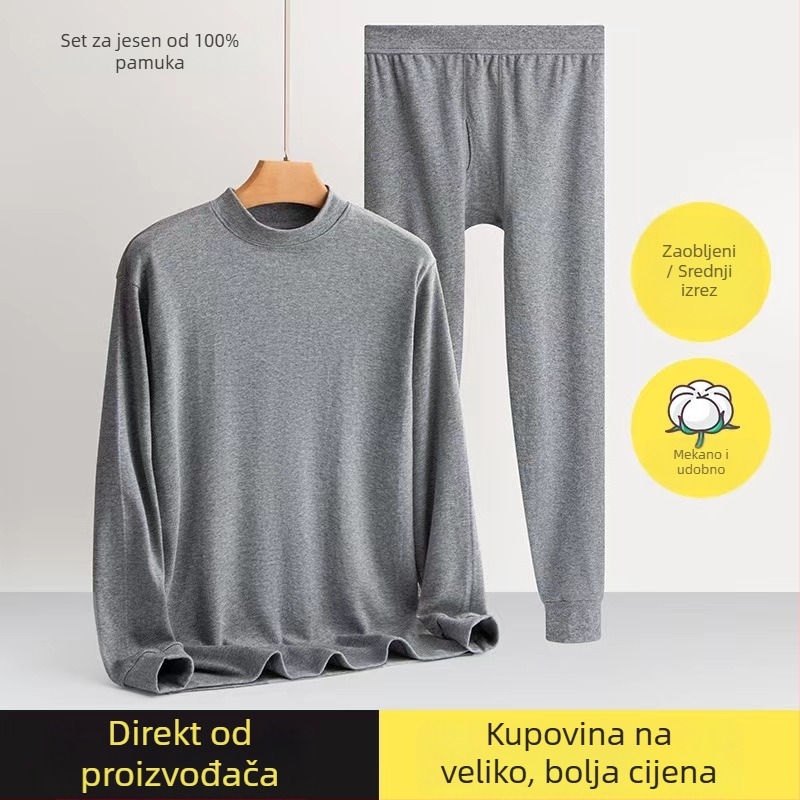 Muški termalni set donjeg odjeće, 100% pamuk, podstava od pamuka, jednoslojni, umjerena debljina, poboljšana toplina
