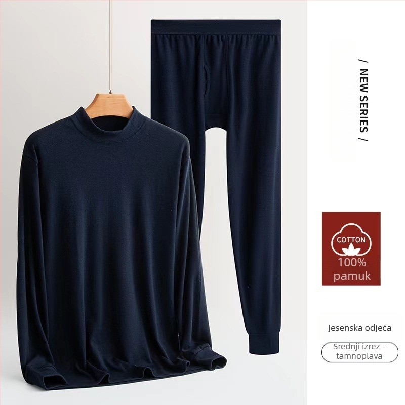 Muški termalni set donjeg odjeće, 100% pamuk, podstava od pamuka, jednoslojni, umjerena debljina, poboljšana toplina