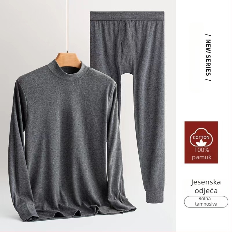 Muški termalni set donjeg odjeće, 100% pamuk, podstava od pamuka, jednoslojni, umjerena debljina, poboljšana toplina