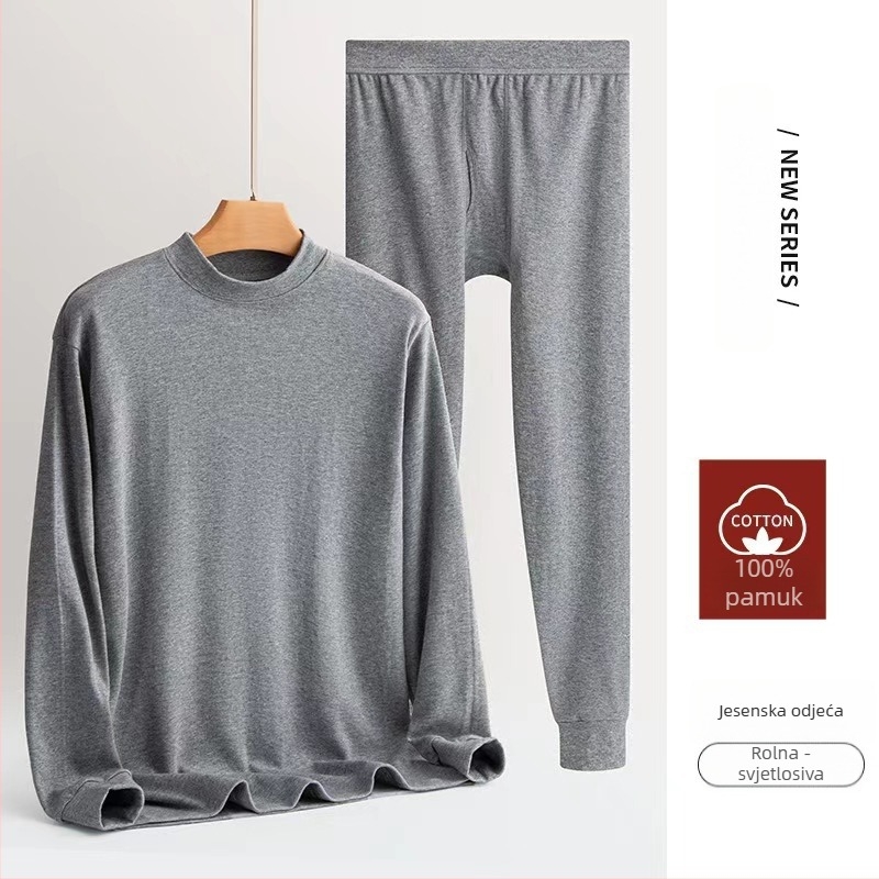 Muški termalni set donjeg odjeće, 100% pamuk, podstava od pamuka, jednoslojni, umjerena debljina, poboljšana toplina