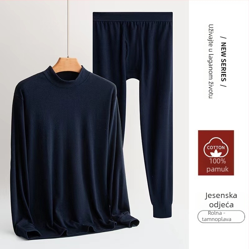 Muški termalni set donjeg odjeće, 100% pamuk, podstava od pamuka, jednoslojni, umjerena debljina, poboljšana toplina