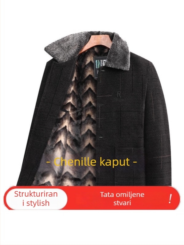 Muška zimska jakna s reverom, jednostruko kopčanje, slobodan kroj, džepovi s patch, poliester