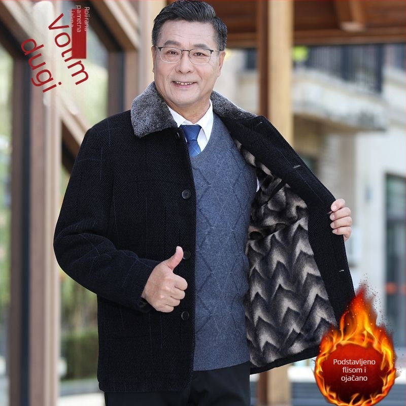 Muška zimska jakna s reverom, jednostruko kopčanje, slobodan kroj, džepovi s patch, poliester