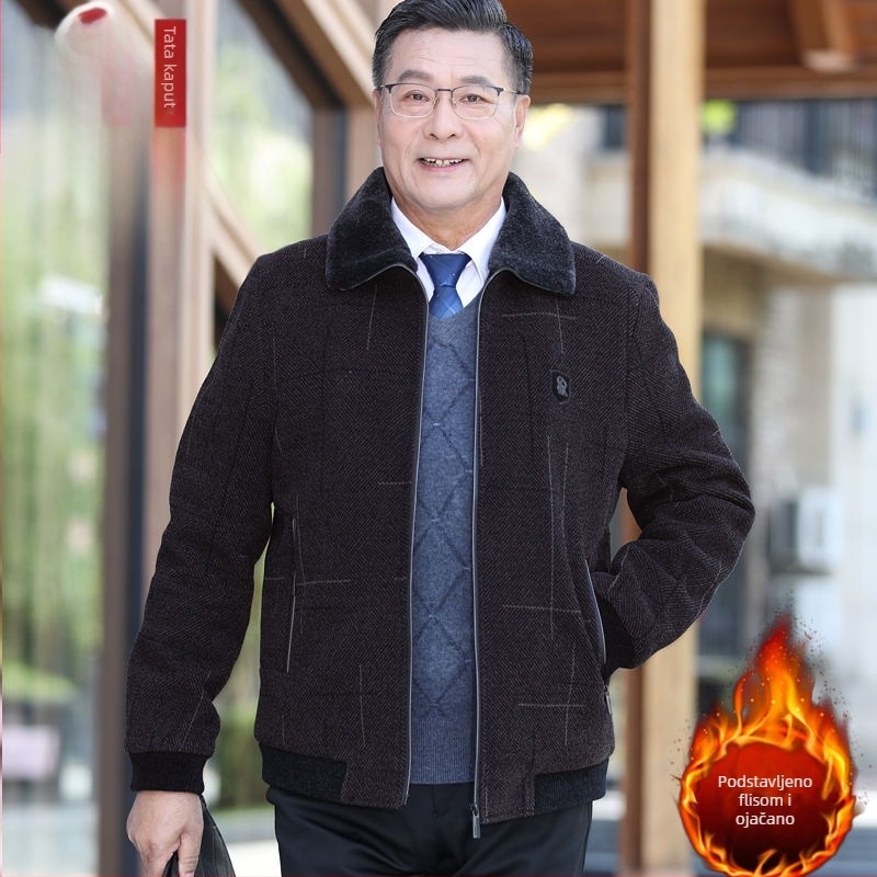 Muška zimska jakna s reverom, jednostruko kopčanje, slobodan kroj, džepovi s patch, poliester