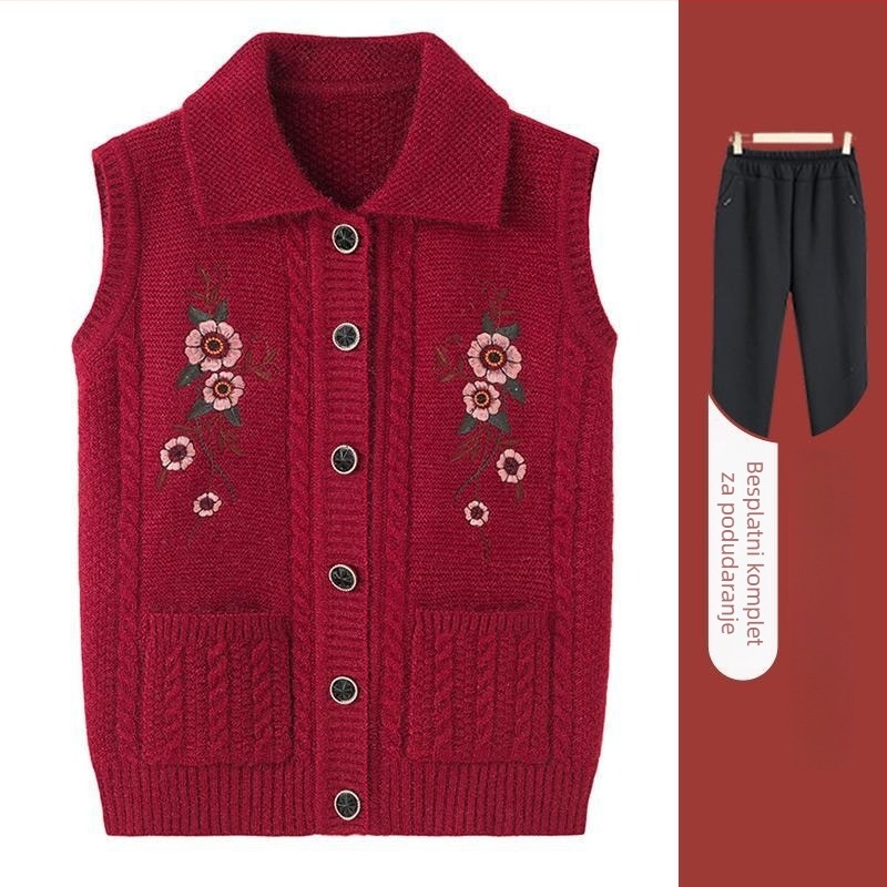 Zimski 2025 pleteni prsluk za starije osobe s kapuljom, labav kroj, poliester (>95%), elegantan gradski stil