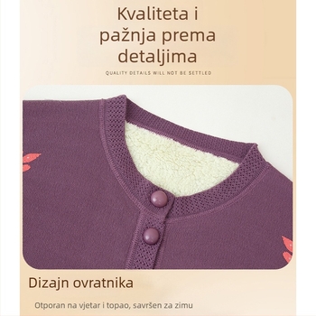 Zimski kardigan za starije osobe — fleec podstava, poliester, dugi rukavi, opuštena silueta, kopčanje na gumbe