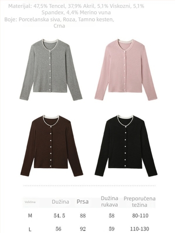 Cardigan od Lyocell-vune, tan pleteni materijal, okrugli ovratnik, dugi rukavi, jednoredno kopčanje; Lyocell 30–50%, vuna <30%