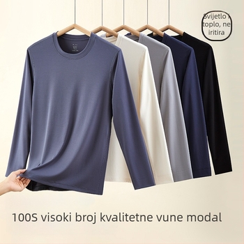 Muški termalni bazni sloj od vunomodalnog blend materijala, tanak, okrugli izrez, dugi rukavi, 85.9% modal, 181–200 g/m2