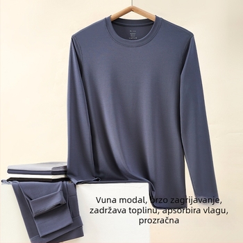 Muški termalni bazni sloj od vunomodalnog blend materijala, tanak, okrugli izrez, dugi rukavi, 85.9% modal, 181–200 g/m2