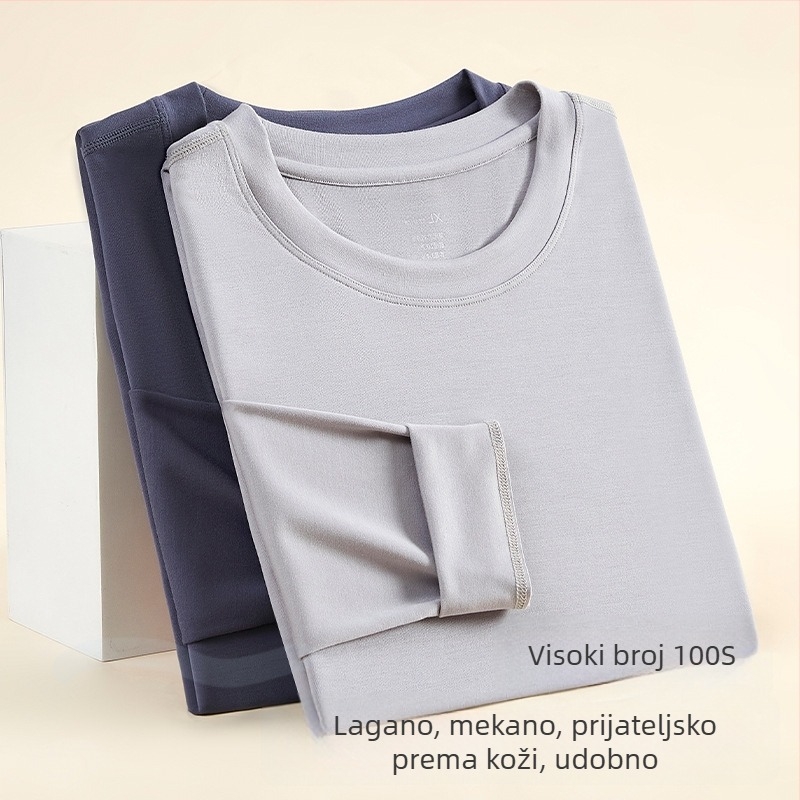 Muški termalni bazni sloj od vunomodalnog blend materijala, tanak, okrugli izrez, dugi rukavi, 85.9% modal, 181–200 g/m2