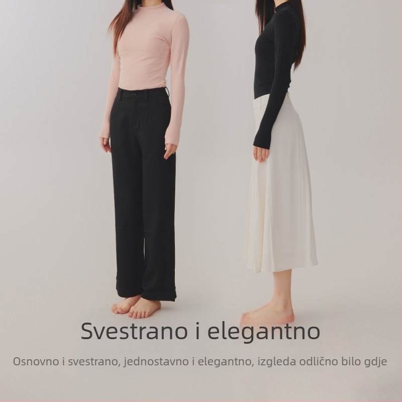 Ženski pulover od 95% pamuka, antibakterijski, s brušenom teksturom i debelom tkaninom, polu visokim ovratnikom, jesenski top