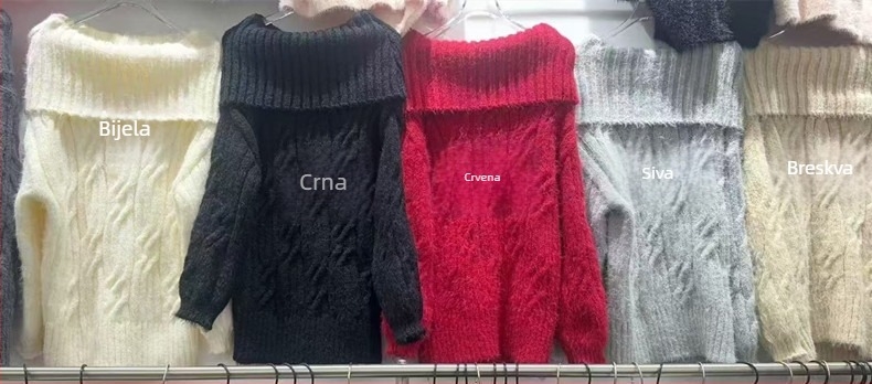 Pulover s lažnim norkinim krznom, mješavina poliestera i akrila, ovratnik jedne linije, dugi rukavi