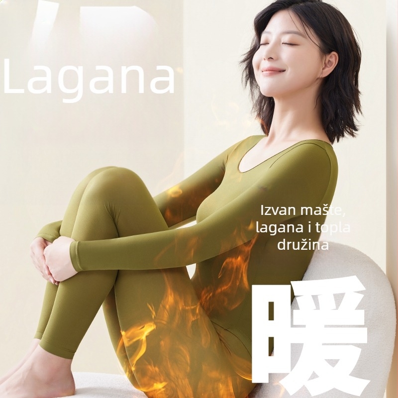 Ženski ultra-tanki termalni set za bazni sloj: gornji dio s okruglim izrezom i hlače, jednovrstni, najlon.