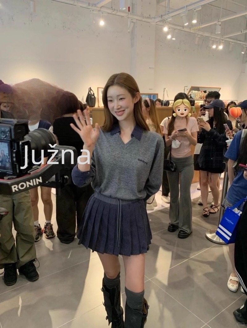 Pulover s V-izrezom, dojam dvostrukog izgleda, japansko-korejski ležerni stil, dugi rukav, glavni sastav materijala 30-50%