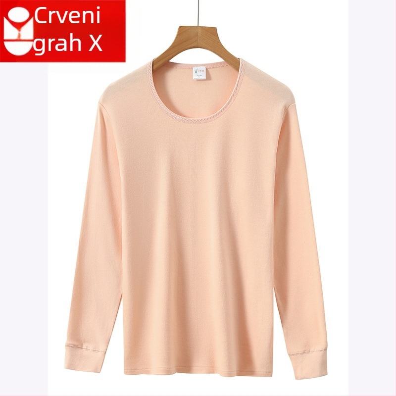 Top od 100% pamuka za toplo donje rublje, pulover s okruglim izrezom, bezšiven, jednoslojni, tkanina 181–200 g/m²