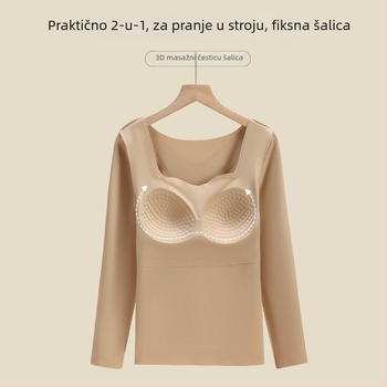 Ženski tanak termalni komplet s fiksnim grudnim jastučićima i dugim rukavima, antibakterijski, elastičan, zadržava toplinu, materijal najlon 68%