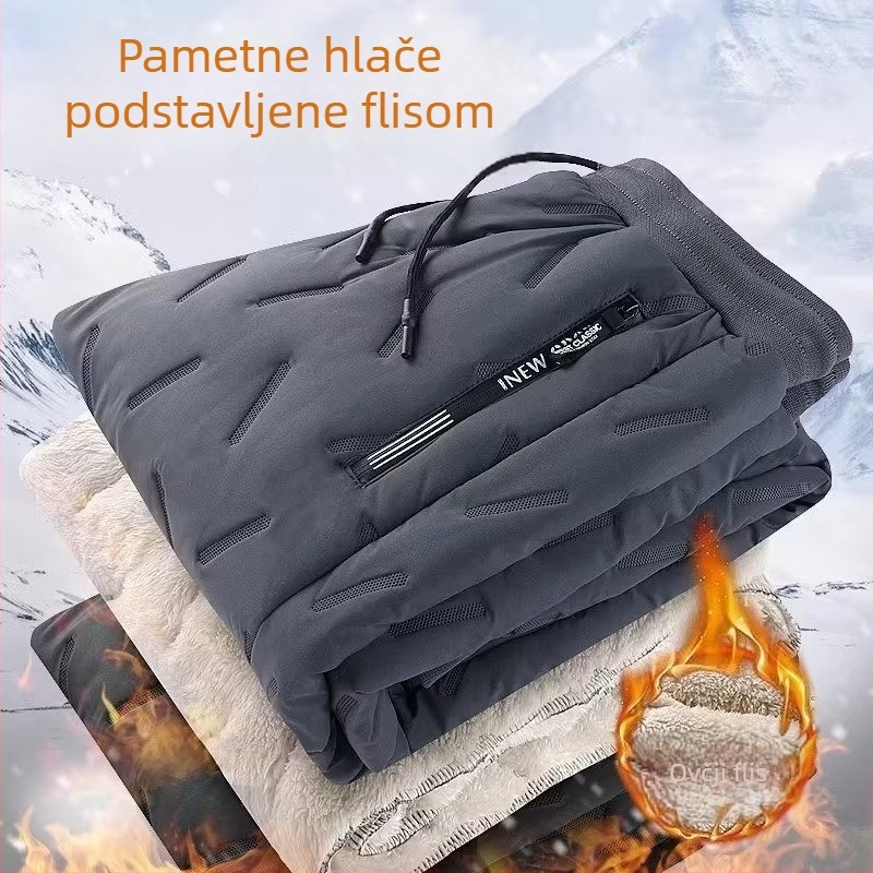 Muške hlače s flis podsuknjom za zimu, ležernog kroja, plus veličina, otporne na vjetar