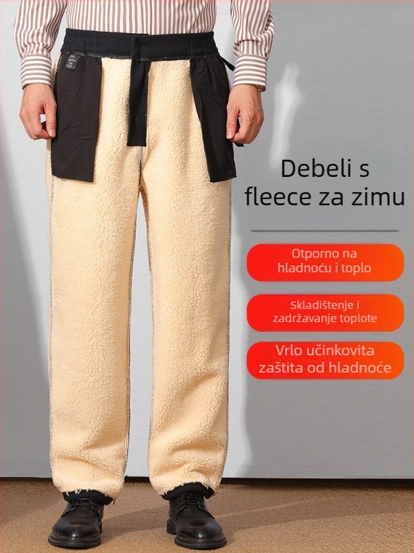 Zimske hlače s fleesom za muškarce srednje dobi i starije dobi, casual hlače od ovčje vune, tople hlače za starije muškarce