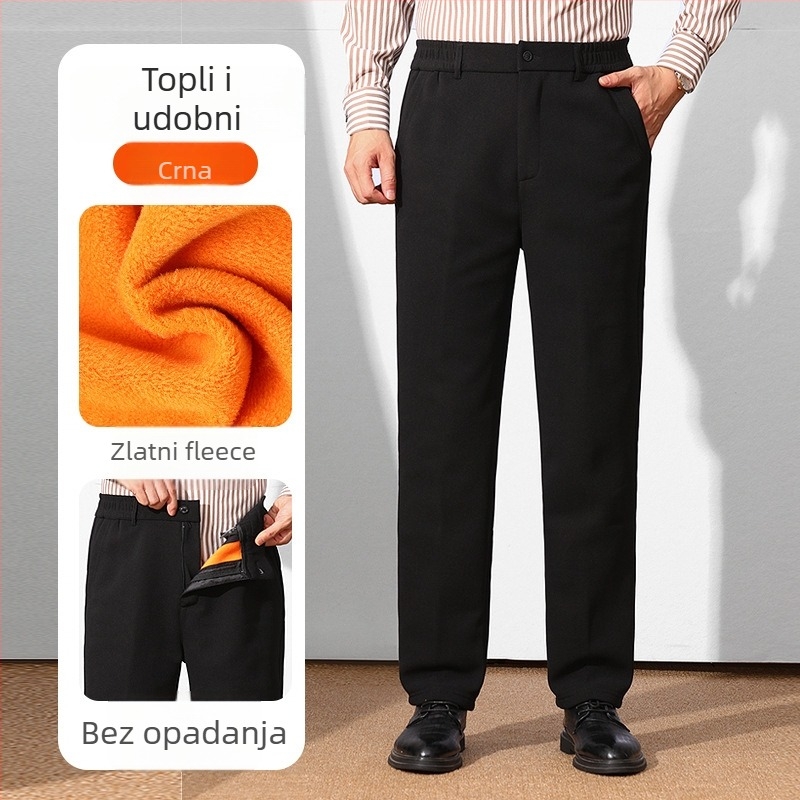 Zimske hlače s fleesom za muškarce srednje dobi i starije dobi, casual hlače od ovčje vune, tople hlače za starije muškarce