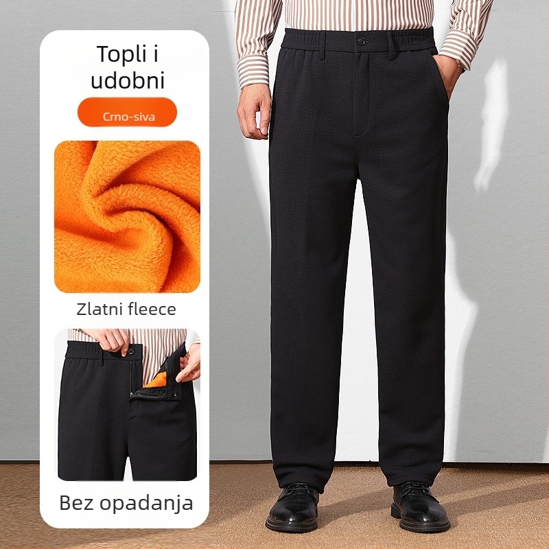 Zimske hlače s fleesom za muškarce srednje dobi i starije dobi, casual hlače od ovčje vune, tople hlače za starije muškarce