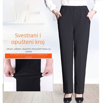 Ženske hlače ravnog kroja, visokim pojasom, podstavljene fleeceom, četverosmjernom rastezanjem, poliester i spandex, ležerni stil