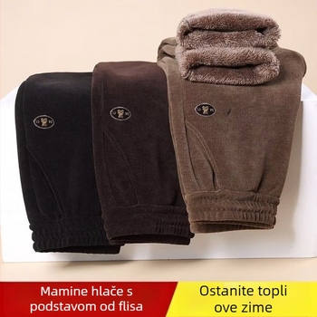 Ženske corduroy harém hlače s fleec podstavom, 80-90% vuna, zimska 2025, casual stil s džepovima