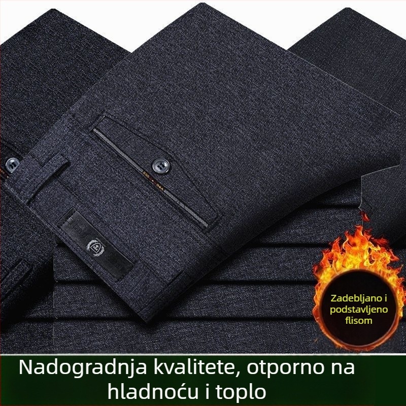 Muške zimske hlače s flecom, visokim strukom, ravnim krojem, svakodnevno nošenje